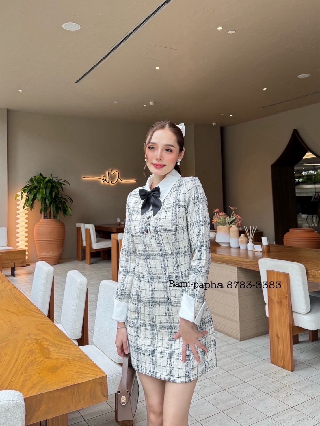 เดรสแฟชั่น เดรสคอปกเนื้อผ้าทวีตผสมดิ้นทองสวยหรูโดดเด่น เนื้อผ้าเกรดพรีเมี่ยม