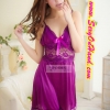 ชุดนอนเซ็กซี่ ชุดนอน สายเดี่ยว ซาติน สีม่วง แต่งลูกไม้ซีทรู ช่วงใต้อก แบบชุดเรียบๆแต่แต่งลูกไม้เก๋ๆ +G-string