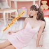ชุดนอนเซ็กซี่ Extra-Size ชุดนอน ซาติน สายเดี่ยว สีชมพูอ่อนแต่งลูกไม้ ช่วงอก เนื้อผ้าซาตินนุ่มลื่น ใส่เย็นสบาย แบบชุด สวย คลาสสิคมาก คะ +G-string