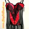 ชุดนอนเดรสสั้น ซีทรู กึ่งคอร์เซ็ต สีแดง แต่งลูกไม้ดำ แบบซิปหน้า สวย เริ่ด เปรี้ยวแซ่บ