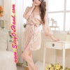 เสื้อคลุม เซ็กซี่ ชุดคลุม อาบน้ำ กิโมโน ผ้าไหมเทียม สีเบจ Nude สีสวย ไฮโซ แบบเรียบ เก๋ หรู เนื้อผ้านิ่ม ลื่น ใส่เย็นสบาย พร้อมสายผูก + กางเกงใน G-string เข้าชุด