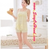 ชุดนอน คุณหนู ชุดนอนกางเกง ชุดนอน สายเดี่ยวแฟชั่น สีเหลืองอ่อน เนื้อผ้ายืด Cottonผสม สเปนเด็กซ์ (Spandex) อย่างดี แบบชุดน่ารัก ใสๆหวานๆ แต่งเว้าชายพร้อมติดขอบระบาย เนื้อผ้ามีน้ำหนัก ทิ้งตัว นุ่มลื่น สวมใส่เย็นสบาย แบบชุดคุณหนูลุคหวานมากๆเลยคะ