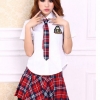 ชุดคอสเพลย์ ชุดนักเรียน ญี่ปุ่น ชุดนักเรียน กระโปรงพีซลายสก็อตแดง ชายแต่งระบาย