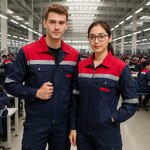 เสื้อช็อปแขนยาวสีทูโทนสีกรมแดงติดสะท้อนแสง