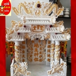 ศาลเจ้าที่หินอ่อน (ตี่จู้หินอ่อน ตี่จู้เอี๊ยะ) ขนาด 24นิ้ว(รุ่นมหาเศรษฐี) 4 เสา 5 หลังคา 8ปลา 8หงส์ 8มังกร หินสีขาว เกล็ดทอง