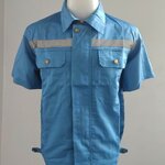 เสื้อช็อปแขนสั้นสีพื้นสีเขียวติดสะท้อนแสง