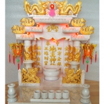 ศาลเจ้าที่หินอ่อน (ตี่จู้หินอ่อน ตี่จู้เอี๊ยะ) ขนาด 24 นิ้ว 4 เสา 5 หลังคา หินสีขาว พ่นทอง