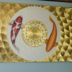 ภาพ ปลาคาร์ฟ คู่เงินทอง พื้นขาว ปิดทองคำเปลวแท้100% ขนาดกว้าง120x60ซม