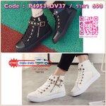 สินค้าพร้อมส่ง รองเท้าผ้าใบหุ้มข้อนำเข้าเสริมส้น ผ้าแคนวาส ส้นPU ประดับแถบซิปสีทองรูปหัวกระโหลก ด้านข้างมีเทปเมจิกเทปใส่ง่าย ดีเทลสวยเก๋ไม่ซ้ำใครค่ะ