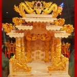 ศาลเจ้าที่หินอ่อน (ตี่จู้หินอ่อน ตี่จู้เอี๊ยะ) ขนาด 24นิ้ว(รุ่นมหาเศรษฐี) 888 แฝงมังกรหยินหยาง หินสีชมพู พ่นทอง