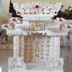 ศาลเจ้าที่หินอ่อน (ตี่จู้หินอ่อน ตี่จู้เอี๊ยะ) 24นิ้ว(รุ่นเศรษฐี) 4 เสา 5 หลังคา 4หงส์ 6มังกร หินสีชมพูลาย