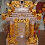 ศาลเจ้าที่หินอ่อน (ตี่จู้หินอ่อน ตี่จู้เอี๊ยะ) ขนาด 18นิ้ว(รุ่นมหาลาภ) 4 เสา 5 หลังคา 8ปลา 8หงส์ 8มังกร หินสีเชมพูทอง