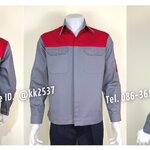 รหัส A 272 เสื้อช่างแขนยาวผ้าคอมทวิวสีเทาอกเลือดหมูกระดุมซ่อนสาบ(สั่งตัด)