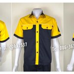 รหัส A 249 เสื้อช่างแขนสั้นแบบวัชรีสีกรมเหลืองกุ้นเทา(สั่งตัด)