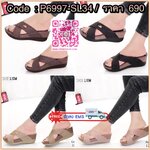 พร้อมส่ง รองเท้าส้นเตารีดหน้าไขว้ สไตล์ลำลองแบบสวมหนังกลิตเตอร์ นิ่มแบบสวมไขว้