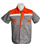 เสื้อช็อปแขนสั้นสีทูโทนสีเทาแดงติดสะท้อนแสง