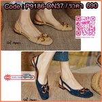 พร้อมส่งรองเท้าหัวคัชชูเปิดหลังรัดข้อเท้า หน้าแต่งอะไหล่ทองเหลือง สไตล์แบรนด์ส้นเป็นอะไหล่ทองสวยหรู สายรับปรับได้ คู่นี้ใส่แมทกับชุดได้ง่ายทั้งกางเกงและกระโปรงได้หมดทรงสวย