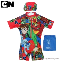 (size L)ชุดว่ายน้ำเด็กผู้ชาย Benten สีแดง บอดี้สูทเสื้อแขนสั้นกางเกงขาสั้นสกรีนลาย Benten มาพร้อมหมวกว่ายน้ำและถุงผ้า สุดเท่ห์ ใส่สบาย ลิขสิทธิ์แท้(สำหรับเด็กอายุ 6-8 ปี)