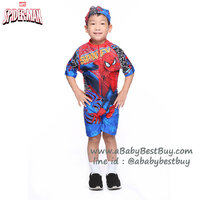 (size L)ชุดว่ายน้ำเด็กผู้ชาย Spiderman สีแดง บอดี้สูทเสื้อแขนสั้นกางเกงขาสั้นสกรีนลายเกราะ Spiderman มาพร้อมหมวกว่ายน้ำและถุงผ้า สุดเท่ห์ ใส่สบาย ลิขสิทธิ์แท้ (สำหรับเด็กอายุ 6-8 ปี)