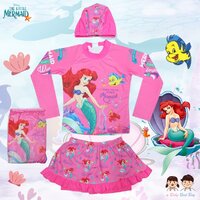 (size L)ชุดว่ายน้ำเด็กผู้หญิงลายเจ้าหญิง Ariel สีชมพู เสื้อแขนยาว กระโปรงสั้น ลาย เจ้าหญิงแอเรียล นางเงือก มาพร้อมหมวกว่ายน้ำ ชุดว่ายน้ำเด็กผู้หญิง ของแท้ ลิขสิทธิ์แท้ (สำหรับเด็กอายุ 7-8 ปี)