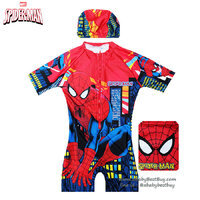 (size L)ชุดว่ายน้ำเด็กผู้ชาย Spiderman สีแดง บอดี้สูทเสื้อแขนสั้นกางเกงขาสั้นสกรีนลายเกราะ Spiderman มาพร้อมหมวกว่ายน้ำและถุงผ้า สุดเท่ห์ ใส่สบาย ลิขสิทธิ์แท้ (สำหรับเด็กอายุ 7-8 ปี)