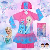 (size L)Swimsuit for Girls ชุดว่ายน้ำ Disney Frozen ชุดว่ายน้ำ บอดี้สูท เด็กผู้หญิง เสื้อแขนยาวกระโปรงกางเกง สีชมพู ชุดว่ายน้ำเด็กผู้หญิง สุดน่ารัก ใส่สบาย ดิสนีย์แท้ ลิขสิทธิ์แท้ (สำหรับเด็กอายุ 6-8 ปี)