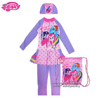 (size L)ชุดว่ายน้ำม้าโพนี่ สีชมพู เด็กผู้หญิง My Little Pony บอดี้สูท เสื้อแขนยาว กระโปรงกางเกงขายาว มาพร้อมหมวกว่ายน้ำ สุดน่ารัก ลิขสิทธิ์ฮาสโบแท้ (สำหรับเด็กอายุ 6-8 ปี)