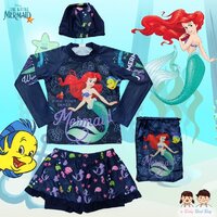 (size L)ชุดว่ายน้ำเด็กผู้หญิงลายเจ้าหญิง Ariel สีกรม เสื้อแขนยาว กระโปรงสั้น ลาย เจ้าหญิงแอเรียล นางเงือก มาพร้อมหมวกว่ายน้ำ ชุดว่ายน้ำเด็กผู้หญิง ของแท้ ลิขสิทธิ์แท้ (สำหรับเด็กอายุ 7-8 ปี)