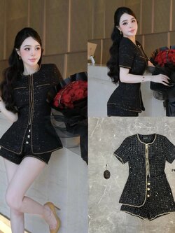 ชุดเซทแฟชั่น ชุดเซต2 ชิ้น เสื้อ+กางเกงขาสั้น รุ่นนี้ผ้าเป็นทวิตทั้งชุดเทคเจอร์