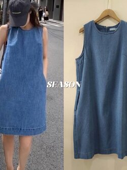 เดรสแฟชั่น เดรสสั้น ผ้ายีนส์แขนกุด ผ้าฟอกสีสวย กระเป๋า 2 ข้าง รุ่นนี้งานดีมาก