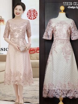เดรสแฟชั่น ชุดเดรสออกงาน ใช้ผ้าเนื้อดีปักลวดลายด้วยเลื่อมผสมลูกปัดหลายชนิด