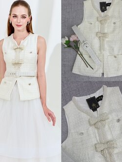 เสื้อแฟชั่น เสื้อแขนกุด ทรงเข้ารูป ชายเสื้อยาวปิดสะโพก มาพร้อมเข็มขัดผ้าในตัว