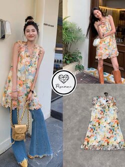 เดรสคอวีตังสั้นแต่งระบายมาในสีสันสดใสหลากสีพาสเทล