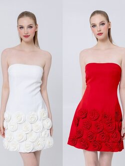 เดรสแฟชั่น เดรสเสื้อเกาะอก กระโปรงทรงเอ ทำจากผ้าฝ้ายผสมโพลีเอสเตอร์ เนื้อนุ่มยืดหยุ่น ใส่สบาย