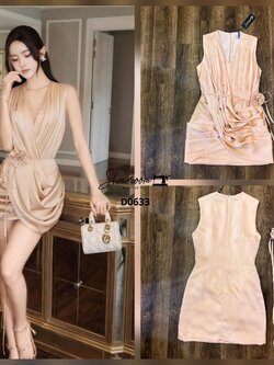 เดรสแฟชั่น เดรสคอถ่วงมาพร้อมสายผ้าดอกไม้เข้าชุด