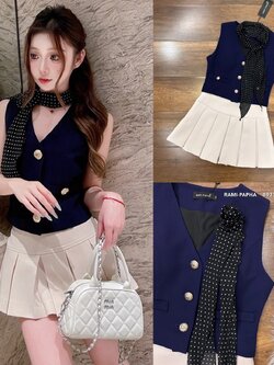 ชุดเซทแฟชั่น ชุดเซต4ชิ้น สุดคุ้ม!! เสื้อโทนสีกรม คอวีกระดุมหน้าสีทองสวยหรูโดดเด่น