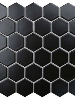 Hexagon 2" (โมเสคลายรังผึ้ง ขนาด 2 นิ้ว) : Matte Black (สีดำ /ด้าน) / แผ่น