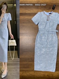 เดรสแฟชั่น เดรสตัวยาวเนื้อผ้าทวีตปักwinkสวยหรูโดดเด่น