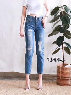 กางเกงแฟชั่น กางเกงยีนส์บอยเฟรนทรงขาเต่อ สียีนส์ฟอกเฟด แต่งขาดเซอร์สวยมาก