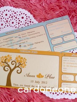 การ์ดแต่งงานแบบตั๋วฉีกอวยพรได้ พิมพ์ 2 ด้าน