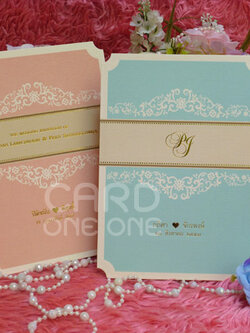 การ์ดแต่งงานวินเทจ แนวตั้ง ใบเดี่ยว