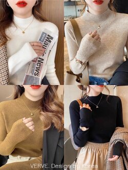 เสื้อแฟชั่น เสื้อไหมพรมแขนยาวคอปีน ผ้าไหมพรมเนื้อดี นิ่ม ใส่สบาย