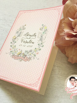 การ์ดแต่งงานวินเทจสีชมพู