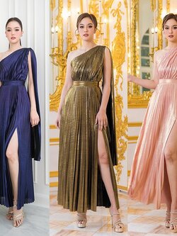 เดรสแฟชั่น แม็กซี่เดรสเสื้อไหล่เดียว ดีเทลผ่าแขนเสื้อด้านใน