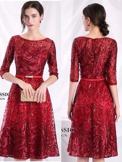 เดรสแฟชั่น เดรสปักเลื่อม + เข็มขัดเพชร ใช้ผ้าเนื้อดีปักลวดลายทั้งตัว พร้อมเข็มขัดเพชร