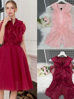 เสื้อแฟชั่น เสื้อคอกลมแขนกุด ติดกระดุมผ่าหน้า