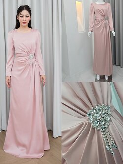 เดรสแฟชั่น แม็กซี่เดรสเสื้อคอกลมแขนยาว กระโปรงยาว ชายกระโปรงบาน