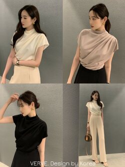 เสื้อแฟชั่น เสื้อแขนสั้นคอปีน ไหล่และเอวจับจีบระบายเฉียงพริ้วสวย