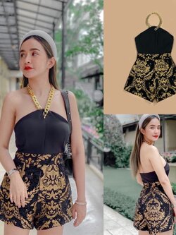 จั๊มสูทแฟชั่น จั้มสูท งานผ่าทอนูน ทรงเสื้อสวยเข้ารูป