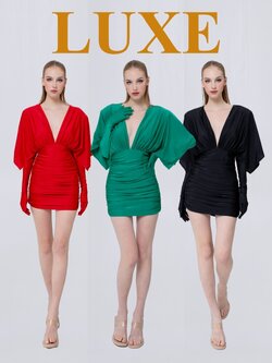 เดรสแฟชั่น เดรสกระโปรงเข้ารูป เสื้อคอวีแขนในตัว มาพร้อมถุงมือยาว